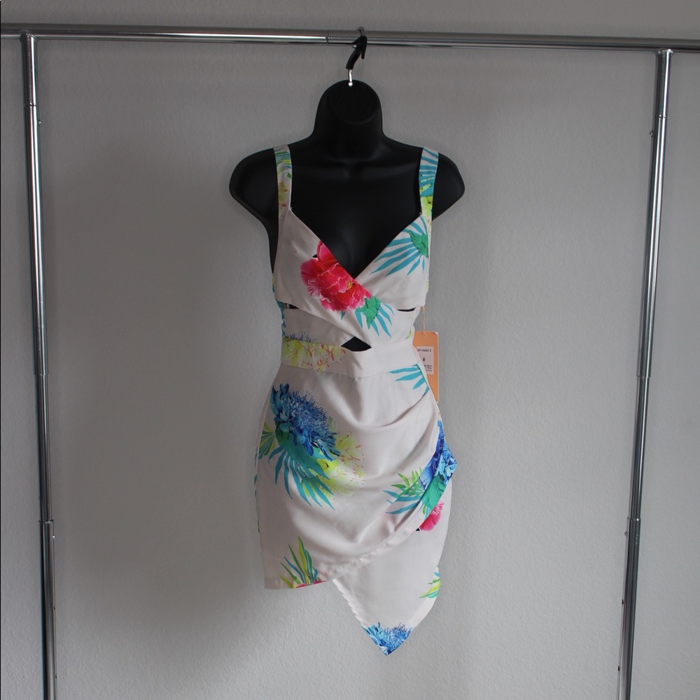 Asymmetrical Floral Cutout Dress